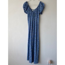 Doen Sofia Cotton V Neck Short Puff Sleeve Midi Maxi Dress Lapis Bluebell Ballad