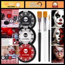 Goth White Foundation  Black Red Face Body Paint Kit for Halloween Makeup, SFX