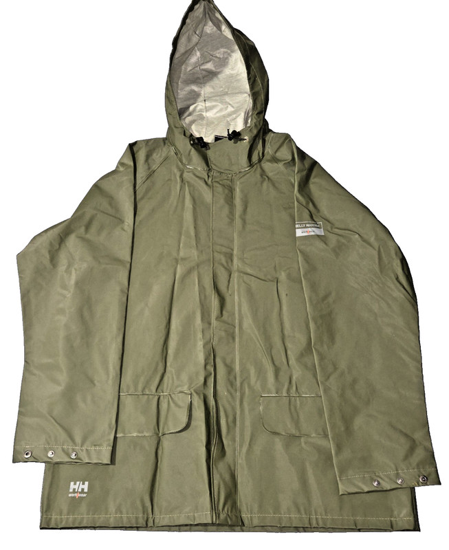 ​New Helly Hansen Mandal Rain Jacket XL Green Waterproof Workwear Hooded 70129
