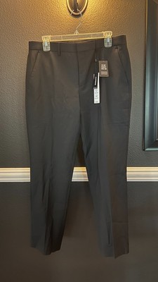 Express Mens Solid Black Wrinkle Resistant Comfort Waistband Dress Pants W32 L30