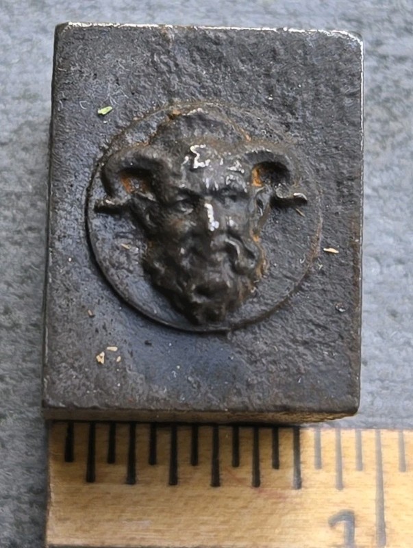 Antique Steel Mold Die Hub Stamp Jewelry Tool Pendant Mythology Man Pan Horns 