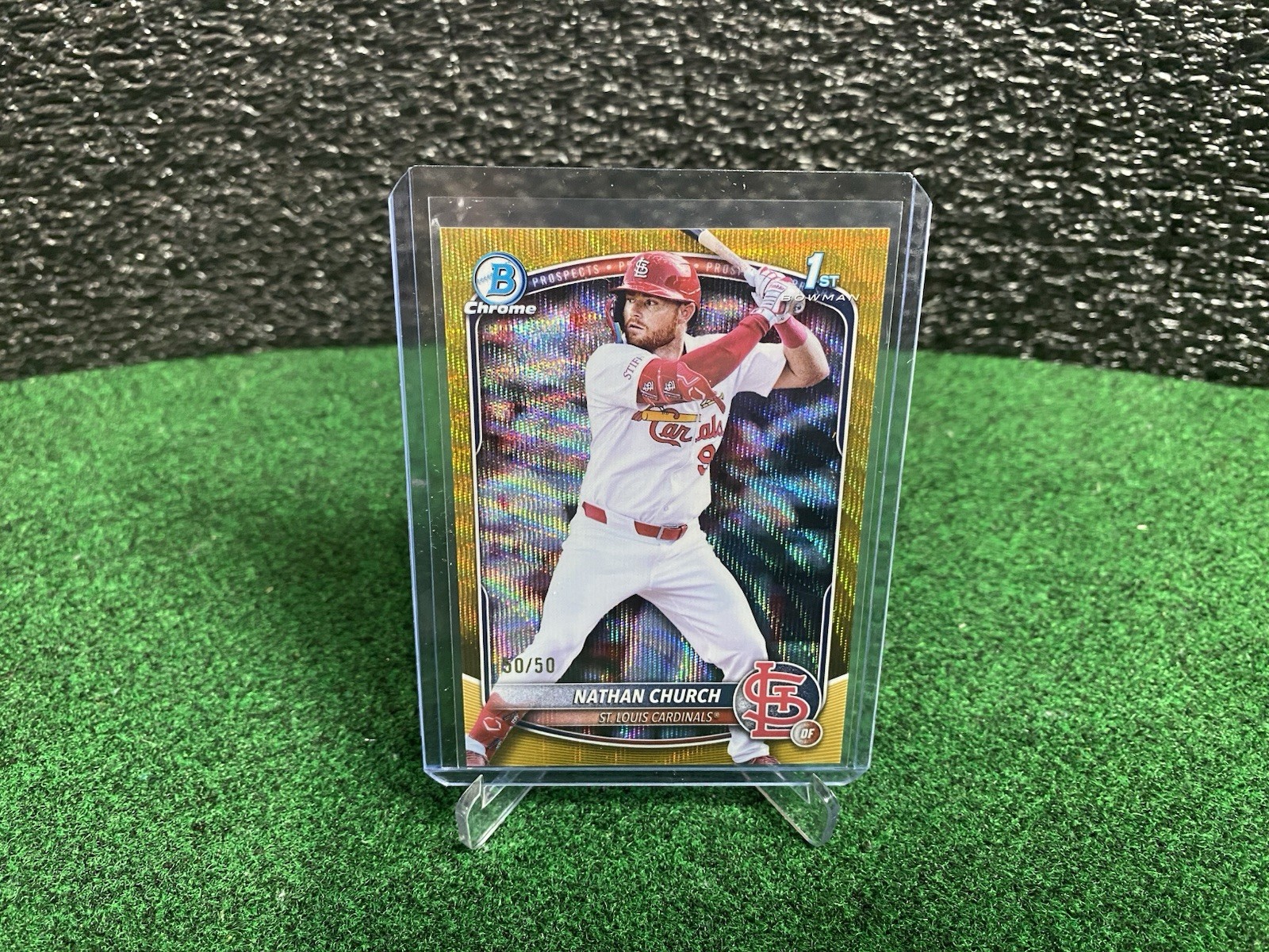 2025 Bowman Chrome 1st Nathan Church Gold Wave 50/50 Bookend Cardinals