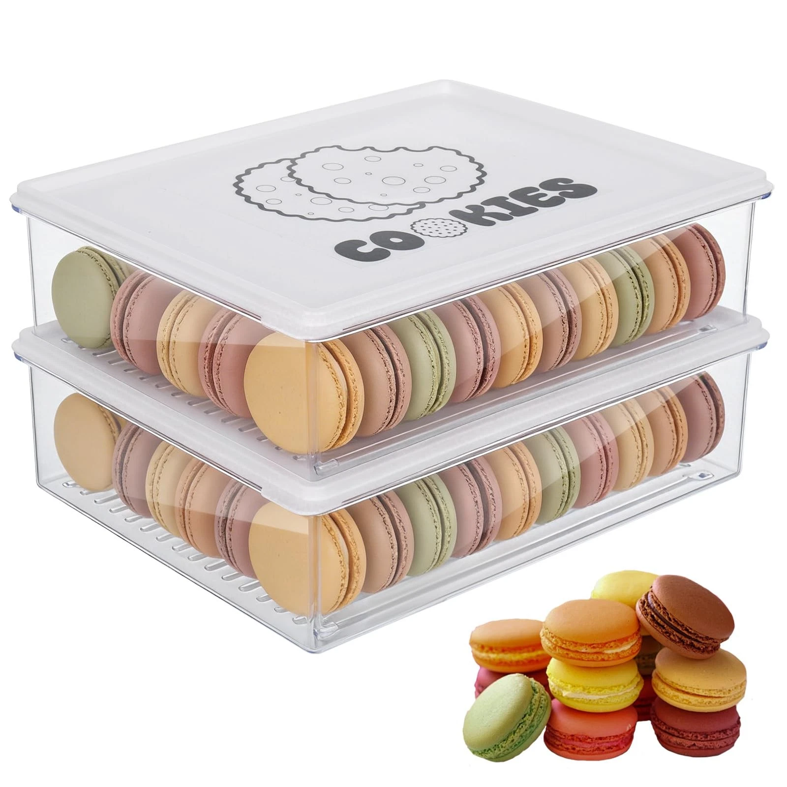 2 Pack Stackable Cookie Storage Containers Airtight with Lids, Large Plastic ...