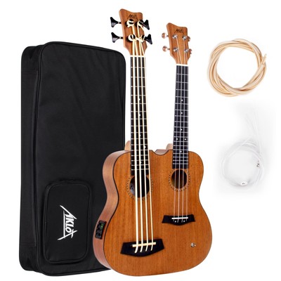 Bass Ukulele, 28 Inch Double Necks Ukelele Custom-made Headstock Full Mahogan...