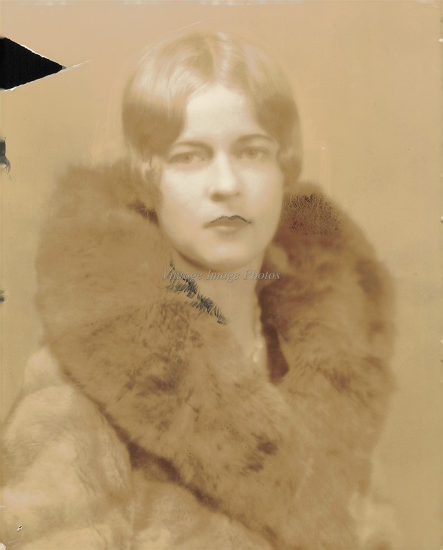 1929 Audrey Johnson Fur Coat Necklace Portrait Photo 8X10