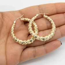 New Plain Polished Twisted/Hearts 30mm Hoop Earrings Real 14K Yellow Gold Plated
