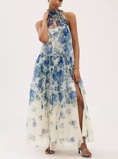 BHLDN Kendall High Neck Scarf Floral Organza Maxi Dress Elegant Formal Womens L 