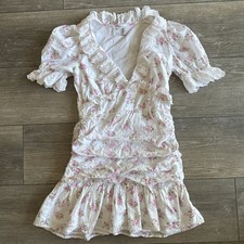 ASOS Design Eyelet Fill Ruched Mini Dress in Textured Rose Floral Print Sz 8