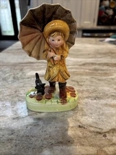 Vintage American Greetings Corp Girl With Umbrella Figurine Rainy Day Japan 6"