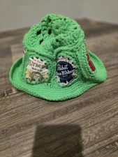 Crocheted  Beer Can Knit Bucket Vintage Party Hat Green