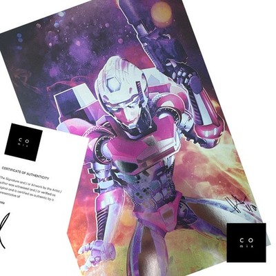 Transformers Arcee SIGNIERT Ltd A4 FOLIE Comic Buch KUNSTDRUCK von HAL LAREN COA FAST NEUWERTIG
