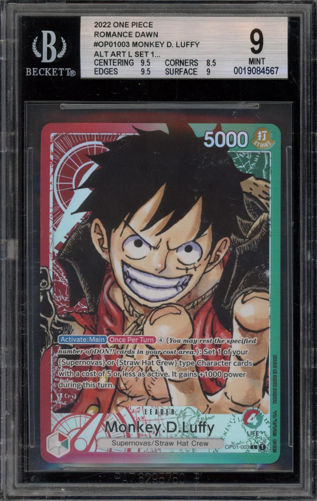 One Piece Monkey D. Luffy Alt Art L/"Set 1..." OP01-003 Bgs 9 view 1