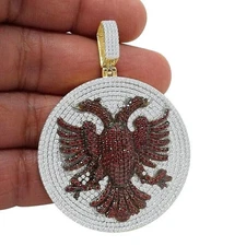 Albanian Eagle 3Ct Round Cut Moissanite Medallion Pendant 14K Yellow Gold Plated