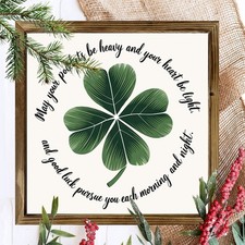 Charming St Patricks Day Decoration Wooden Plaque Four Leaf Clover Blessing Sign