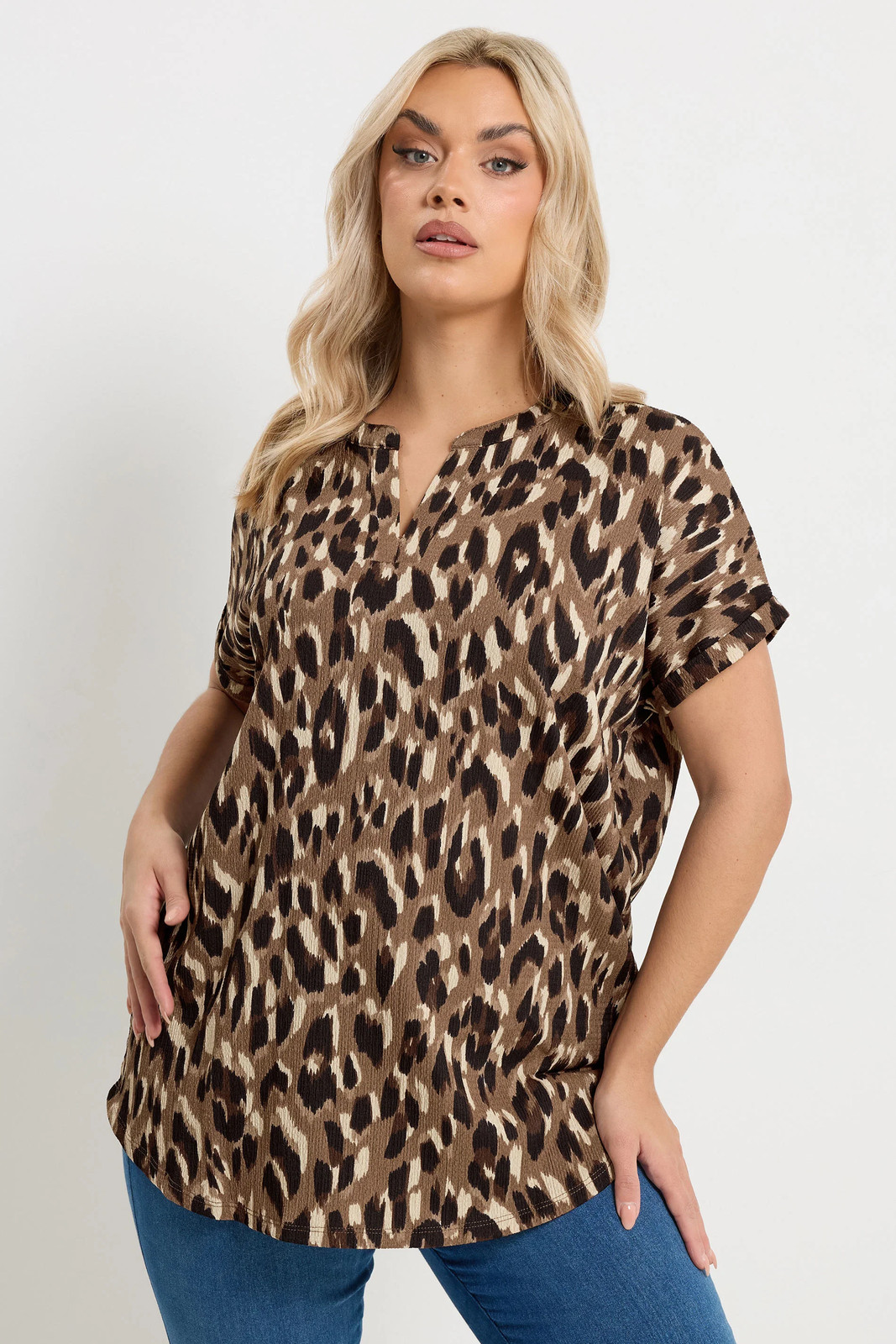 Yours Women's Brown Leopard Print Notch Neck Top In | Size: 14 - Image 6