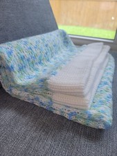 Homemade Knitted Blanket - Multicolor baby bluish sport with white hem 31" x 42