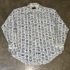 VTG 60s Sears Kings Road Disco Rockabilly Button Down Shirt Geometric Polyester