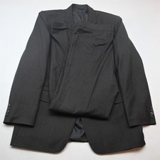 Vtg Y2K 2000s Boxy 44L 38x34 Gray Striped Wool Mens Jacket Pants Suit