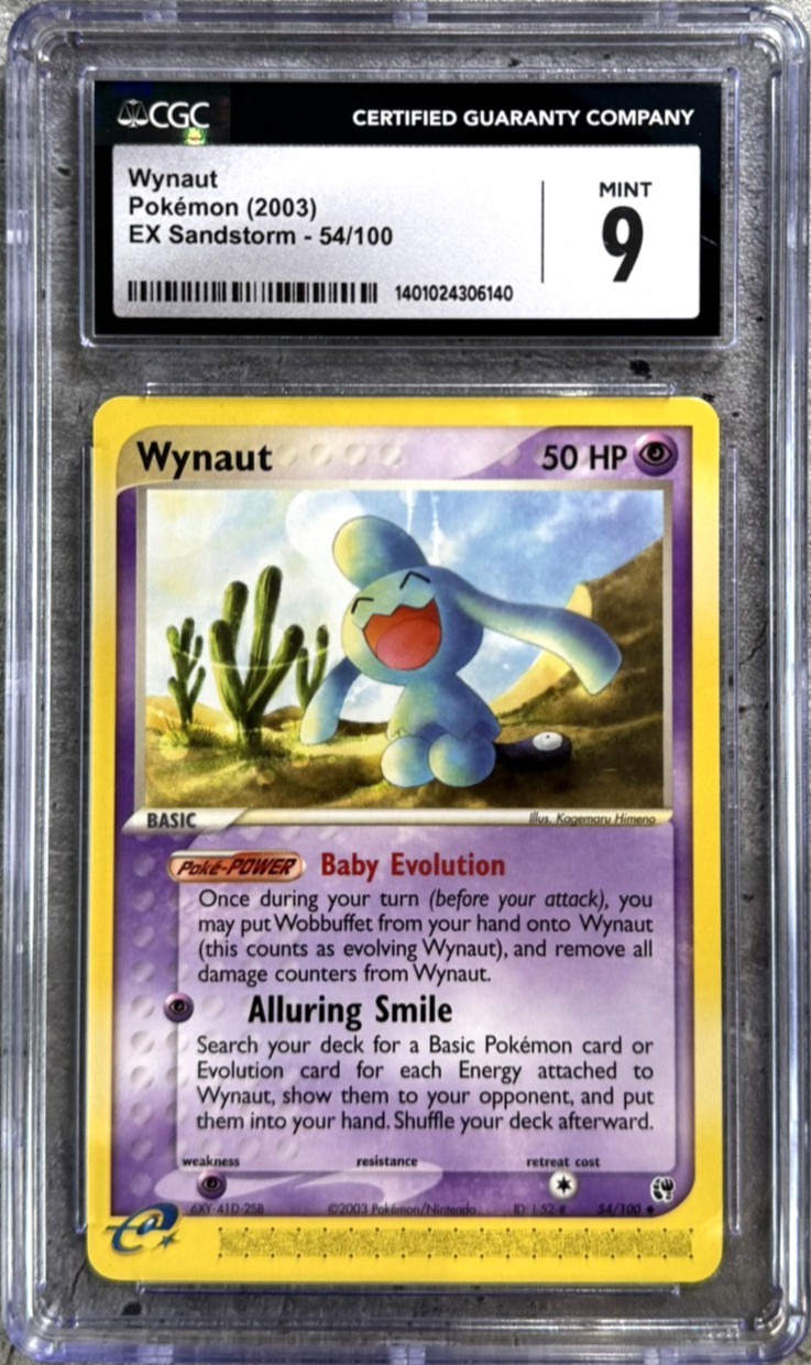 Pokemon Card Wynaut CGC 9 Mint, e-Reader EX Sandstorm 54/100, 2003 (1)