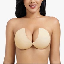 Sticky Strapless Adhesive Bra for Women - Invisible Push up Silicone Size D