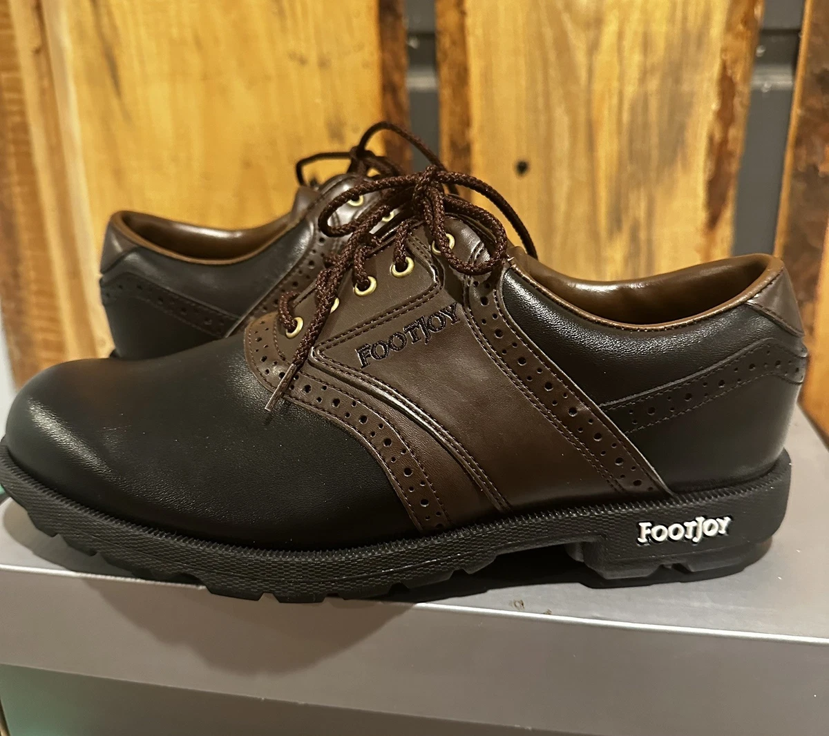 Chaussures De Golf Footjoy Classics Lites Homme - Taille 9.5 D - Marron Et Vert