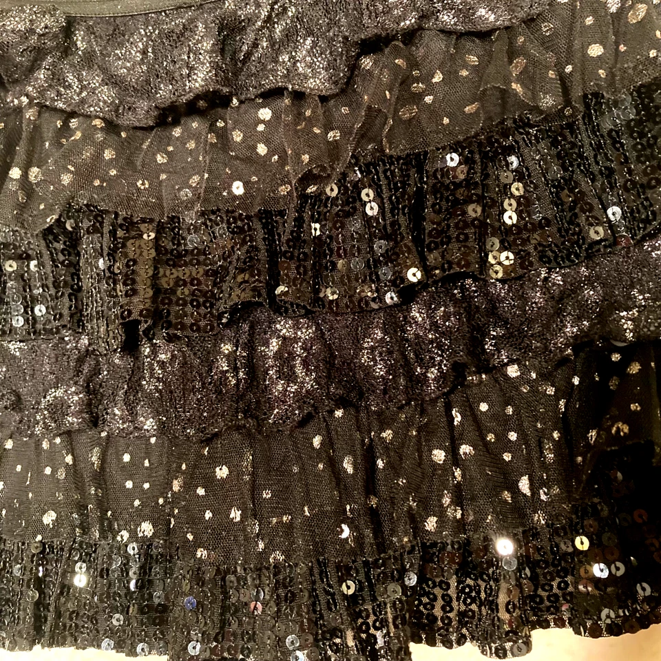 Girls S Black Sequin Ruffle Layered Skirt Stretch waist Dance or Prance! - Image 3 of 4