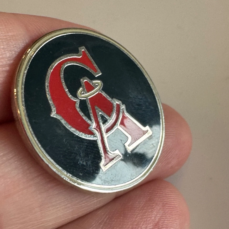 Vintage California Angels Interlocking “CA” Black Round Enamel Lapel Pin MLB - Image 2 of 3