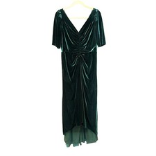Adrianna Papell Green Velvet Dress HiLo Maxi Size 12 Holiday Event Party