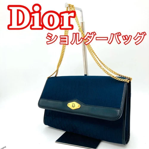Sac bandoulière Dior Christian bleu marine avec chaîne ceinture authentique occasion