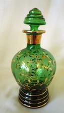 Green Glass Gold Pattern Decanter Bottle with Stopper