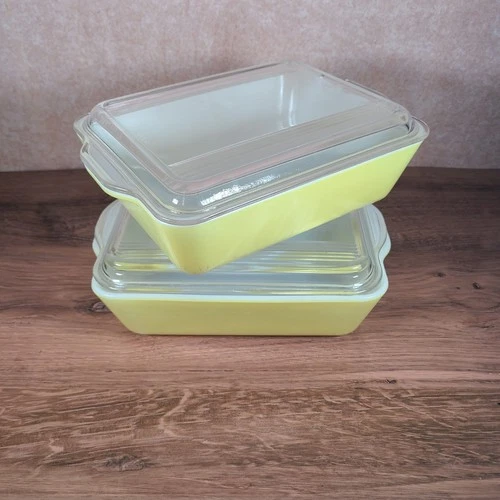 Vintage Yellow Pyrex Refrigerator Casserole Dish w/ Lid 1-1/2 QT. 503-B (2)