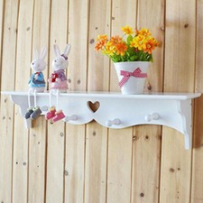 Heart Shaped Floating Wall Shelf Bookshelf Display Storage With Coat HookWhites