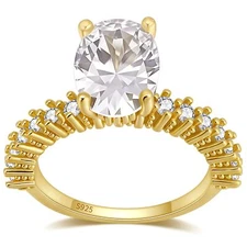 Oval Engagement Ring for Women 2.54 Ct Cubic Zirconia Sterling Silver Bellari...