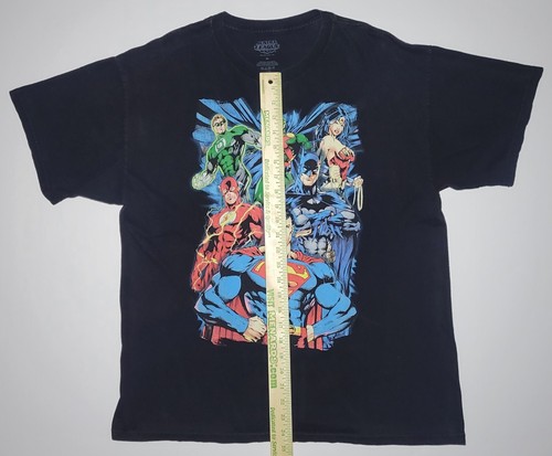 T-shirt uomo Justice League nera manica corta con stampa grafica taglia XL - Foto 7 di 8