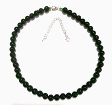 Spinach Green Nephrite Jade Bead Necklace Sterling Silver 8mm 16 to 19 inch