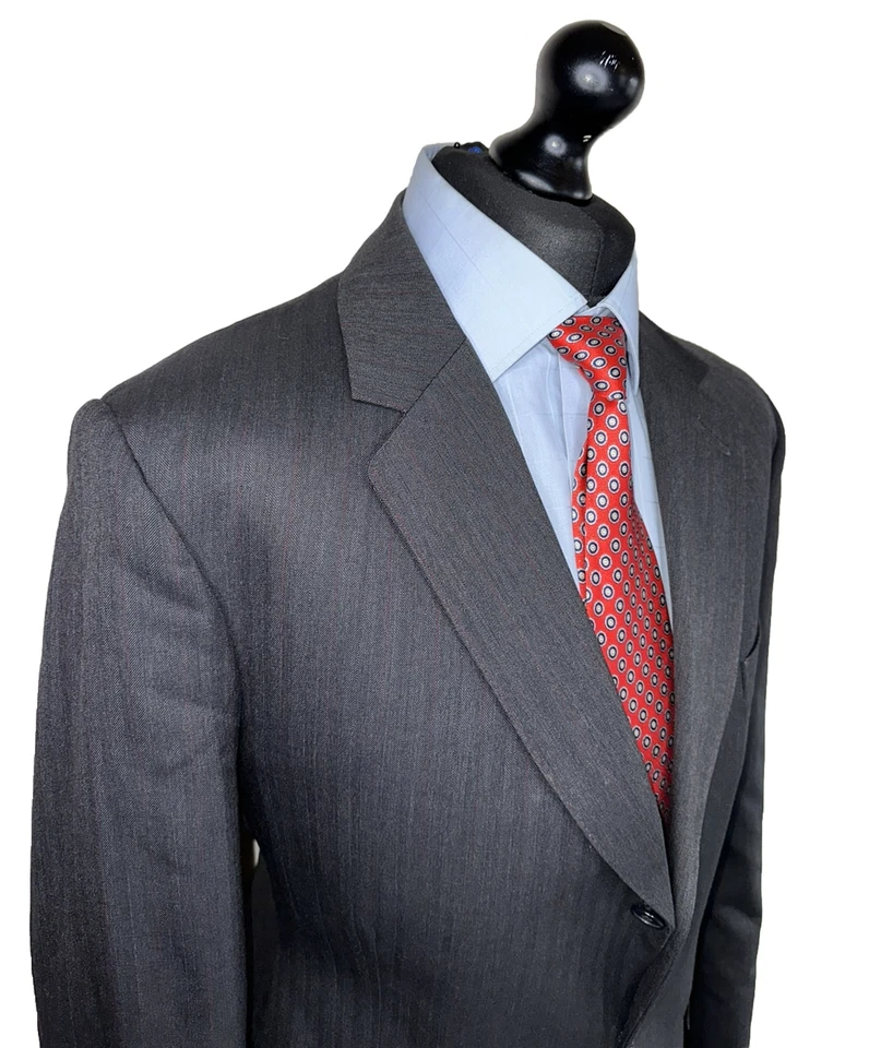 CHAQUETA DE TRAJE DE LUJO A MEDIDA G.D.GOLDING SAVILE ROW ROJA A RAYAS GRIS 40R Foto 2 de 4