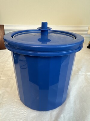 Vintage Tupperware 3 Pc Blue Ice Bucket W Push Top Seal