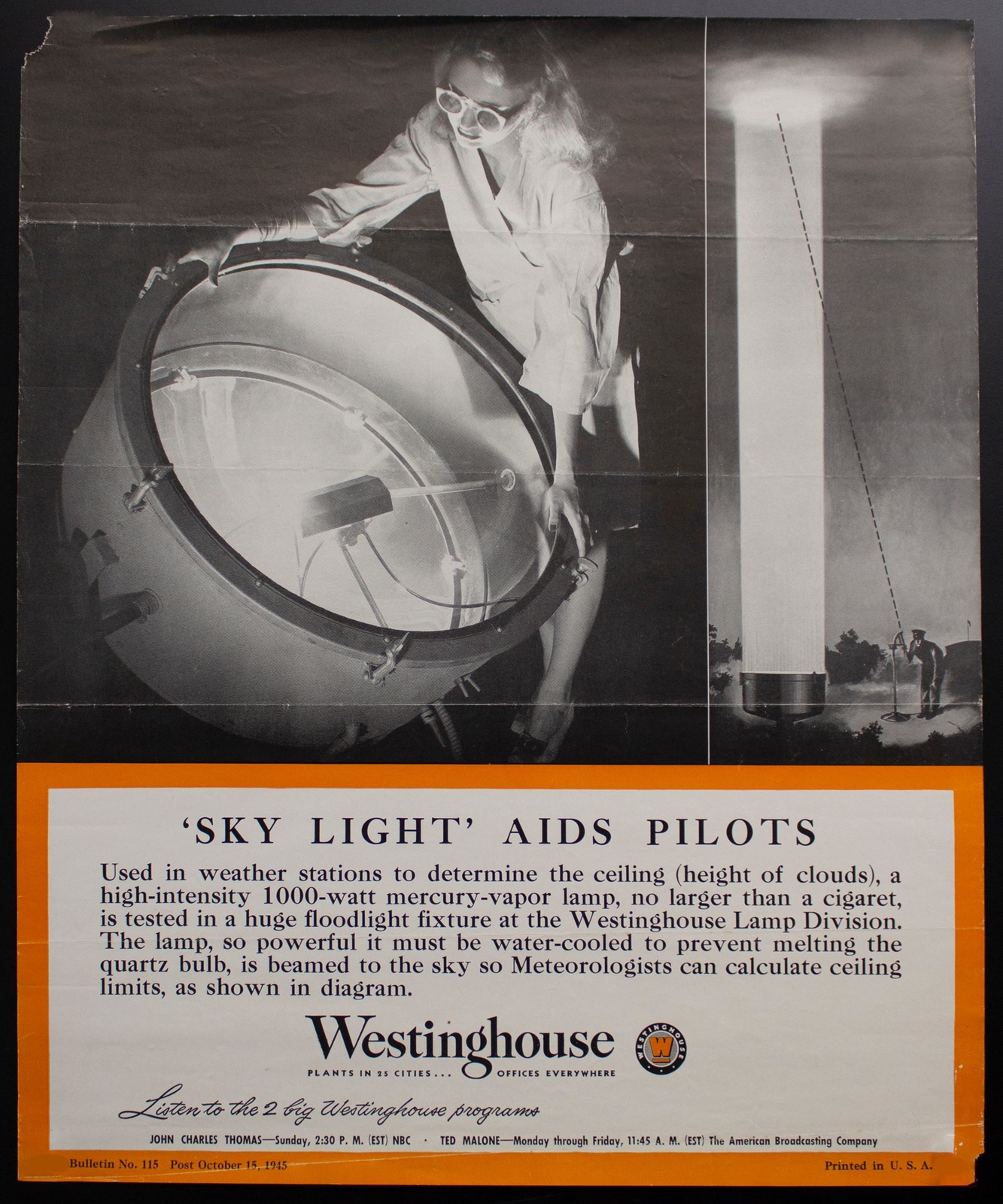 1945 Westinghouse Sky Light Searchlight Cloud Ceiling Detector Poster WWII Era-image