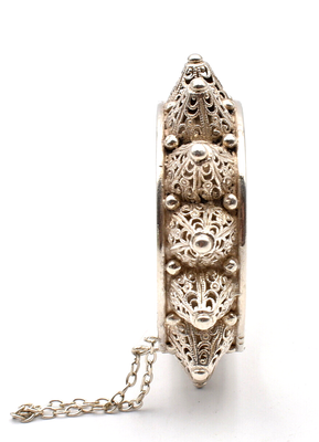 Bracelet Rigide Argenté à Motifs Ajourés - Style Bangle, Occasion, Origine France