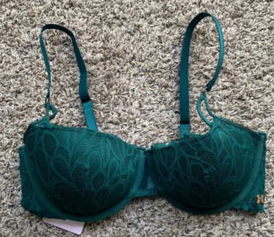 NWT Women's Emerald Green Savage Fenty Lightly Lined Lace Balconette Bra Sz  36DD | eBay