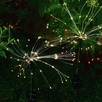 2 Pack 120 Led Solar Firework Lights, 8 Modes Starburst Stake Lights, Outdoor So