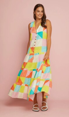 ELMS + KING ''Santa Clara'' Maxi dress in summer Geo size L/UK14