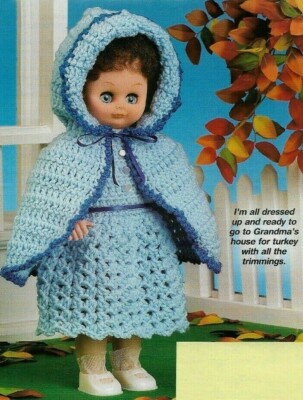 BLUE SKIES DOLL DRESS & CLOAK 13'' DOLL DIGEST SIZE CROCHET PATTERN INSTRUCTIONS