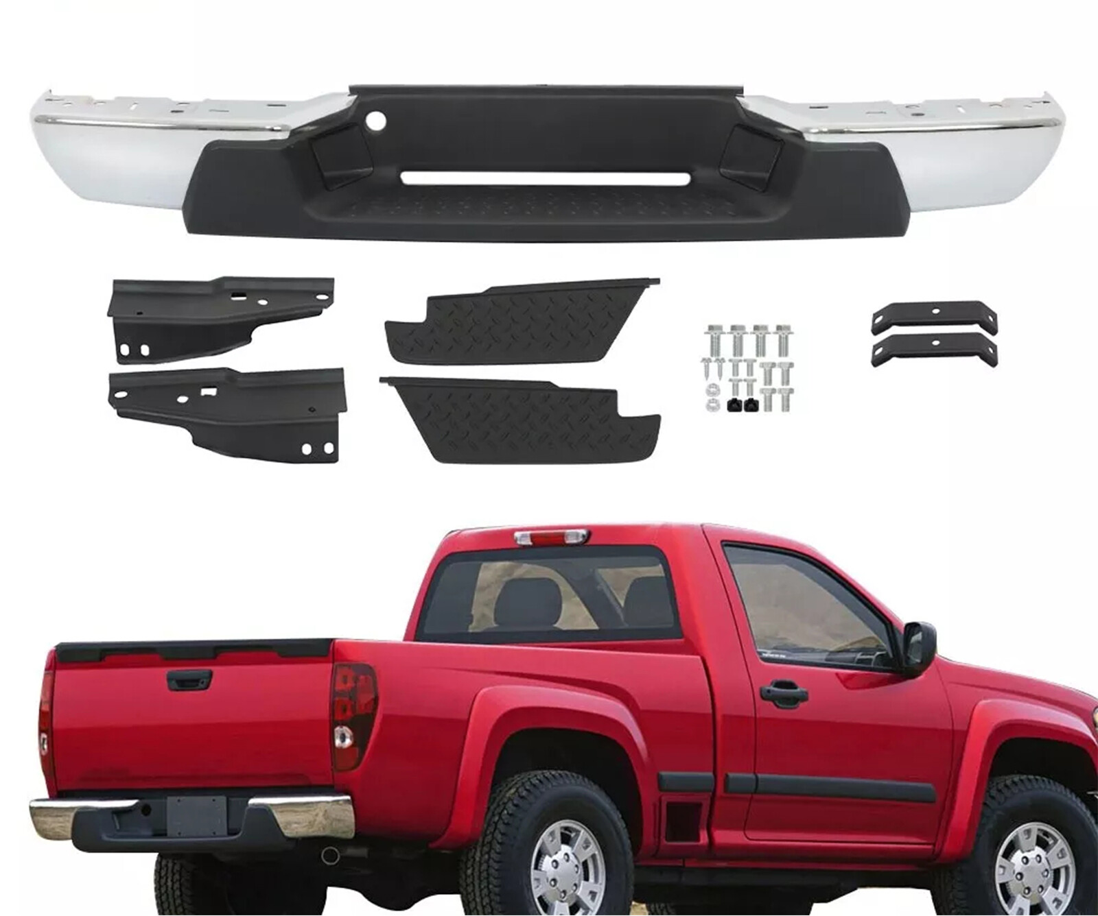 Chrome Rear Steel Bumper W/O Park Holes For 2004-07 Chevy Colorado GMC Canyon