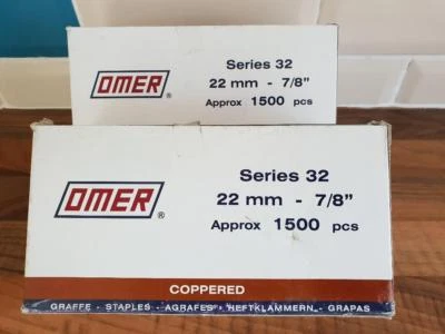 OMER 32mm 16 GAUGE coppered staples, 1500, Brand new boxed