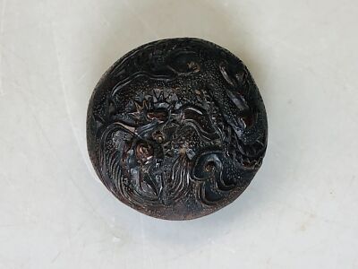 yukiページ Y6109 NETSUKE wood carving Manju Dragon Japan antique kimono