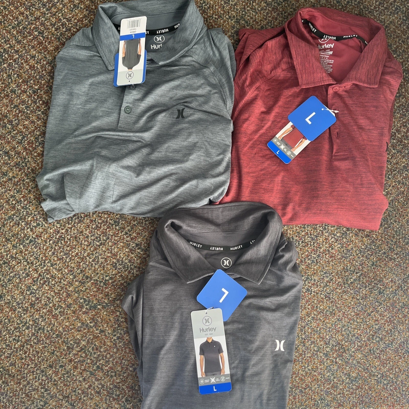 Hurley Men’s Polo Shirt Burgundy Heather M,L BLACK L,GRAY L Green XL