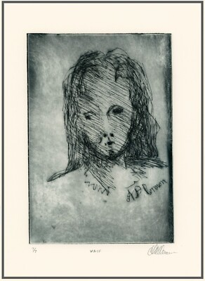 Poor Homeless Unhoused PRETTY YOUNG GIRL.  Original Impressionist ETCHING signed