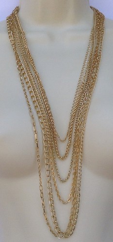 6 Strand Chain Necklace Gold Tone 26" to 36" Various Links - Picture 3 of 5