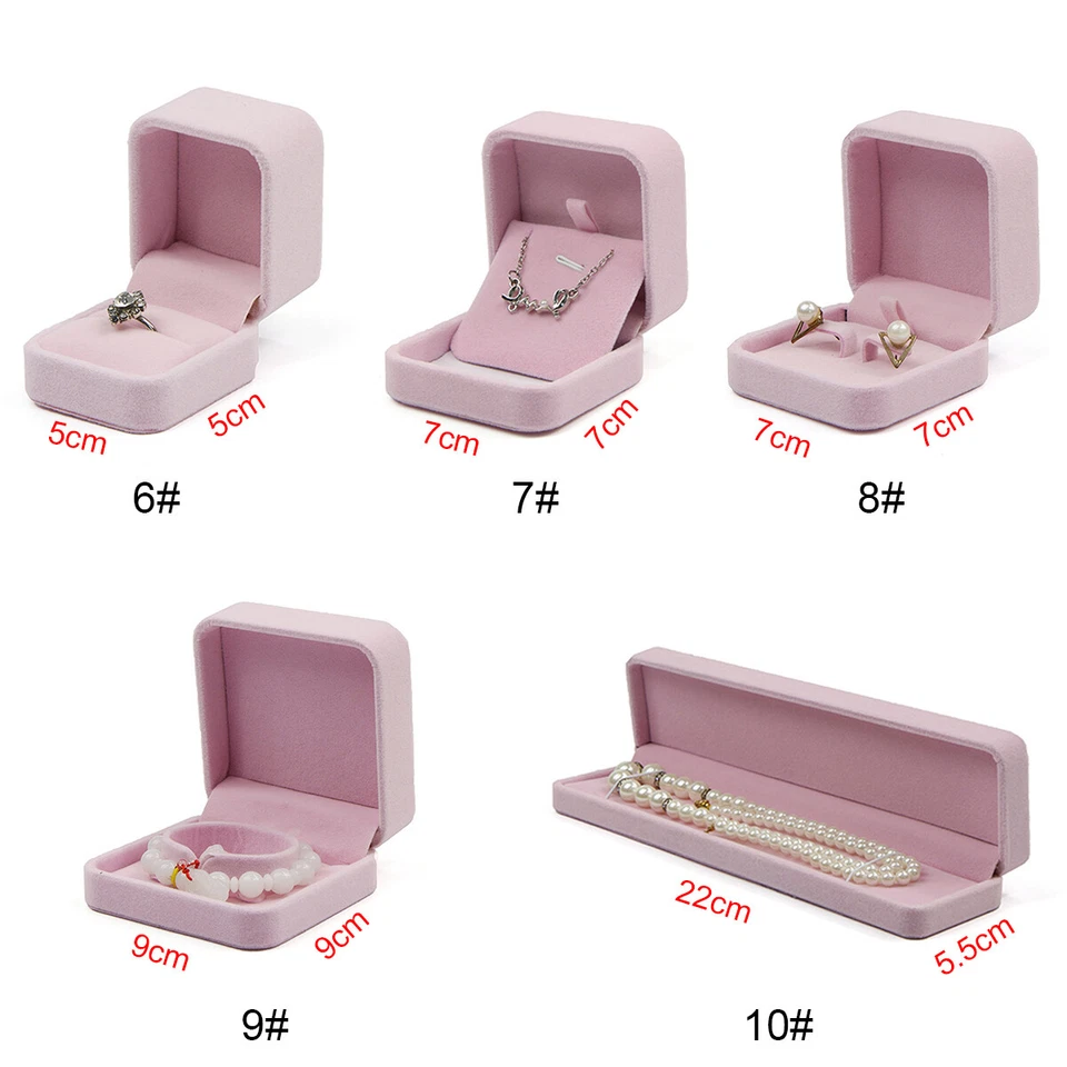 BLACK/PINK VELVET JEWELLERY BOX RING NECKLACE EARRINGS BRACELET GIFT BOX NEW - Image 4 of 4